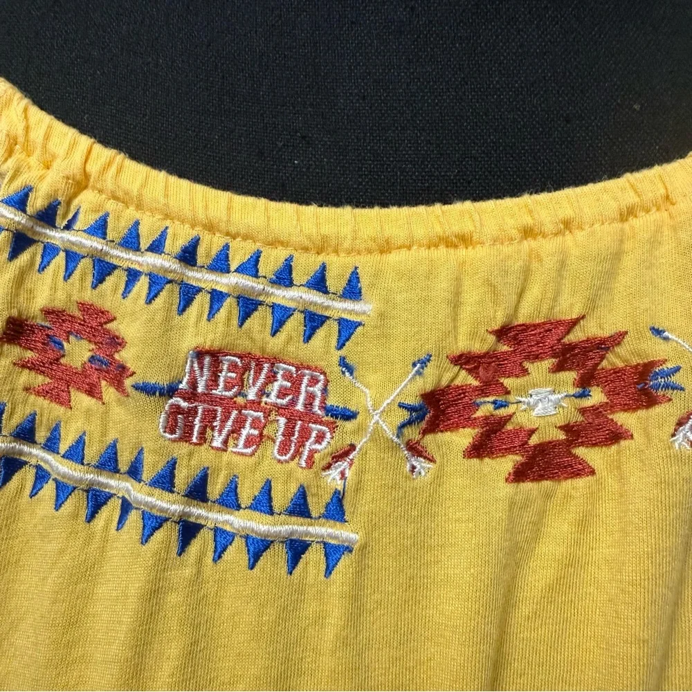 Cowgirl Tuff Co Yellow Embroidered Western Boho Aztec Off Shoulder Top L - Picture 3 of 9